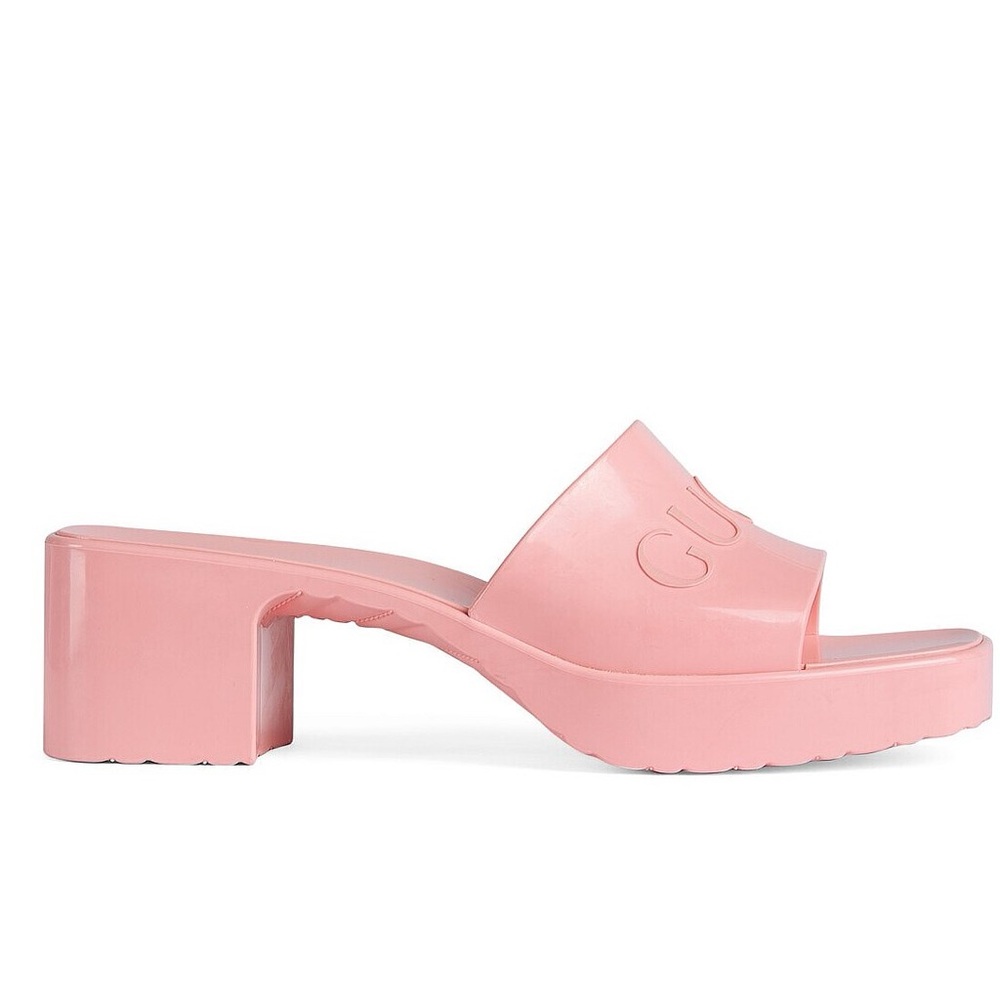 New Gucci logo Rubber sandals pink Gucci Logo Womens Platform Slide Sand…